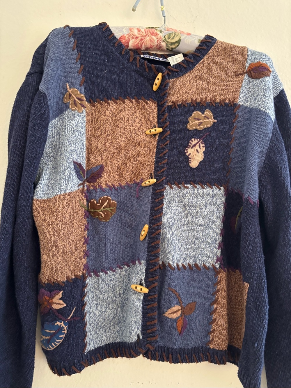 Vintage Fall 90s collection blue Leaves print